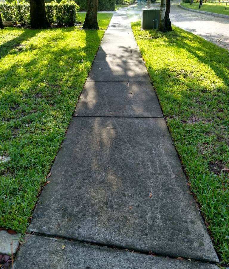 Home exterior before through Maintenance Cleaning in Winter Garden, FL with spotless walkways and siding