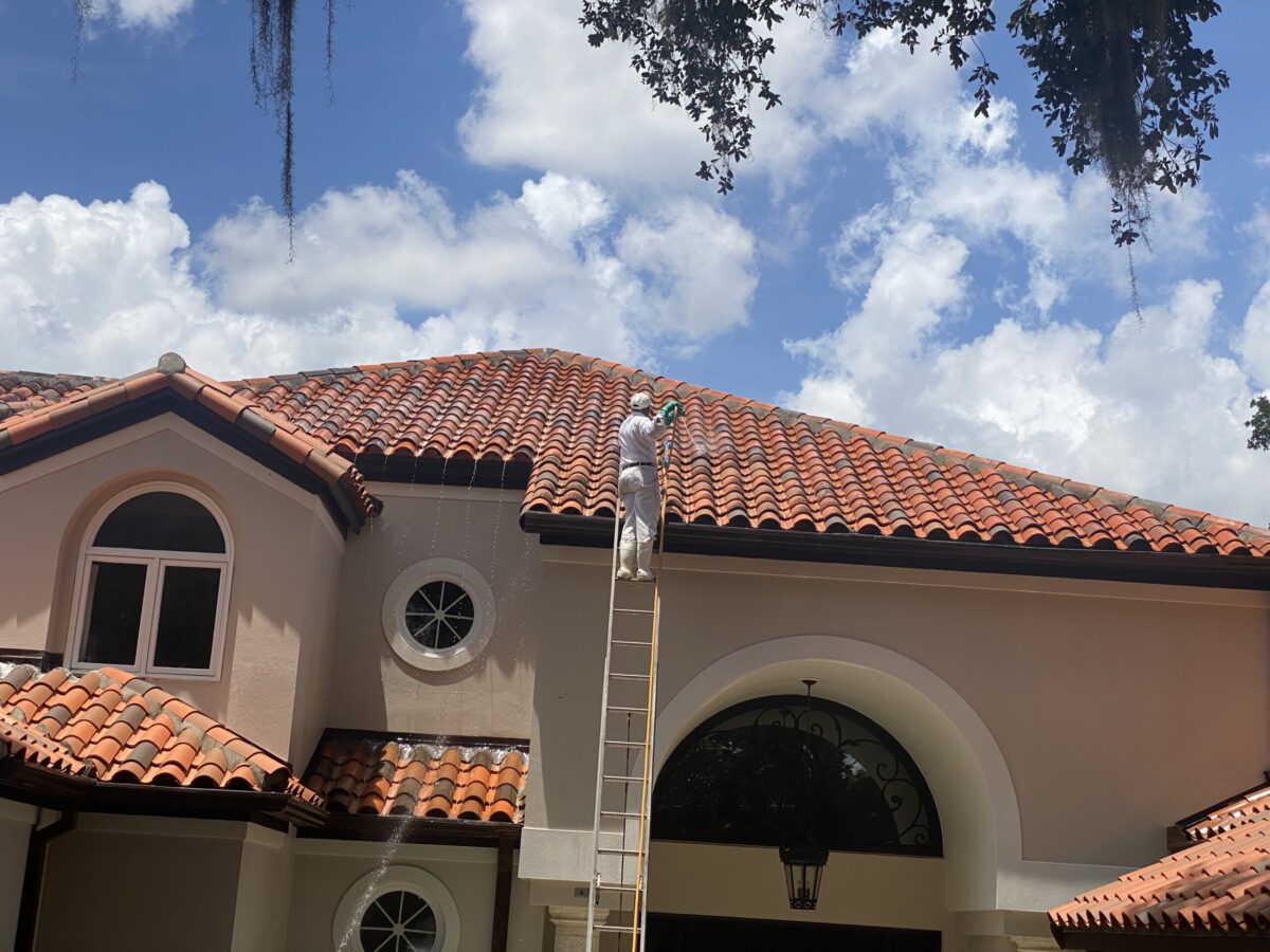 Courtyard villa refreshed after Maintenance Cleaning in The Villages, FL with clean pavers and an inviting entrance